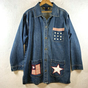 VTG Womens Denim Button Shacket Top Sz M Oversized Y2K Americana‎ Coastal